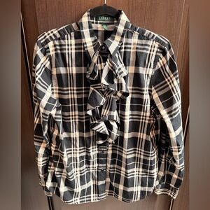 Ralph Lauren Black and Cream Checkered Blouse